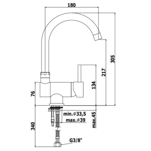 Rubinetto da cucina Abbattibile sottofinestra 3 vie 3/8” Nickel Spazzolato. COD: CL-10003072NSX